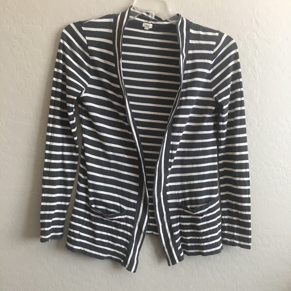 J. Crew striped pocket cardigan size small gray